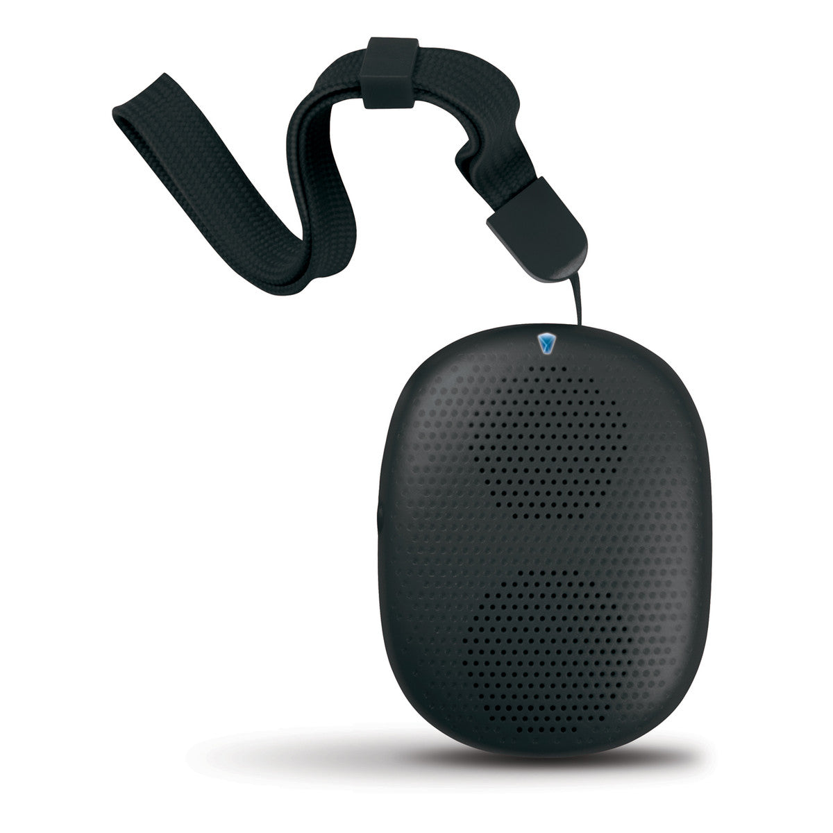 Black iSound Bluetooth wireless audio bundle an oval-shaped portable speaker with a perforated grill and an attached wrist strap