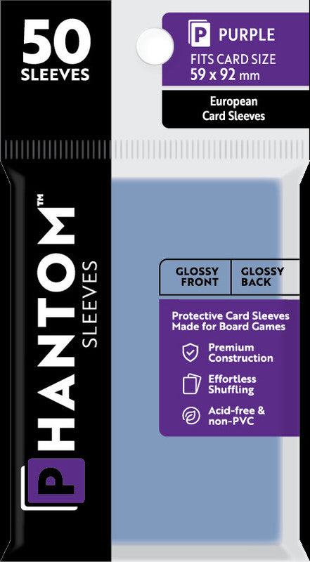 Phantom Sleeves Purple, 50 count, glossy, fits 59x92mm cards for board games