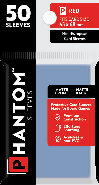 Phantom Sleeves Mini-European Red Card Sleeves, 50 ct, 45x68mm, Matte Front/Back