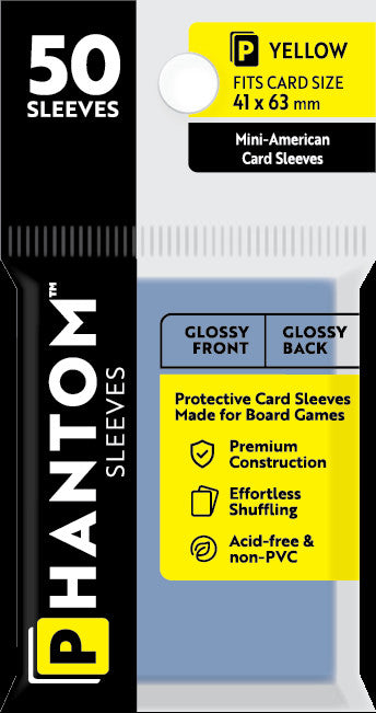 Phantom Sleeves - Gloss Front/Gloss Back Yellow Card Sleeves 50-Pieces 41 mm x 63 mm Size - Clear - Good Games