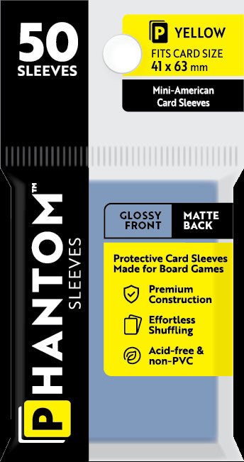 Phantom Sleeves Mini-American Yellow, 50 card sleeves for board games, acid-free &amp; non-PVC.