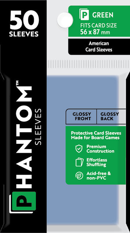 Phantom Sleeves, green, American size 56 x 87mm, 50 count, glossy front/back