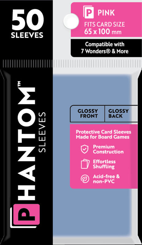 Pink Phantom 50 Card Sleeves, 65x100mm, compatible with 7 Wonders &amp; More