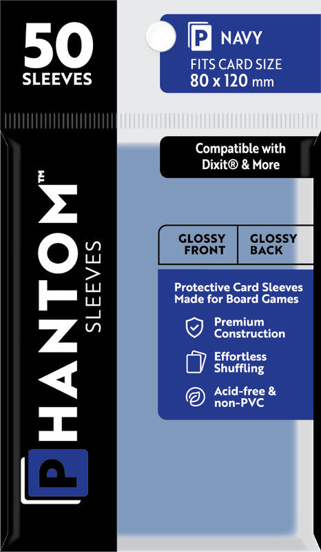 Phantom Sleeves 50-count, Navy, 80x120mm, Glossy, Protective Card Sleeves for Dixit & More