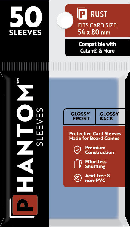 50 Phantom card sleeves, Rust red color, fits 54x80mm, compatible with Catan & More