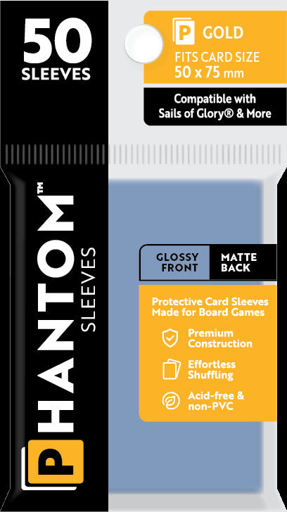 Phantom Sleeves 50 Gold card sleeves, 50x75mm size, glossy front, matte back