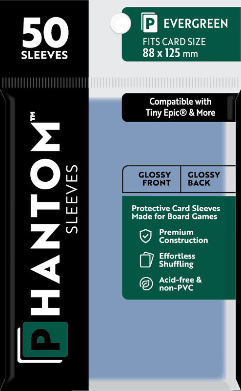 Phantom Sleeves - Gloss Front/Gloss Back Evergreen Card Sleeves 50-Pieces 88 mm x 125 mm Size - Clear - Good Games