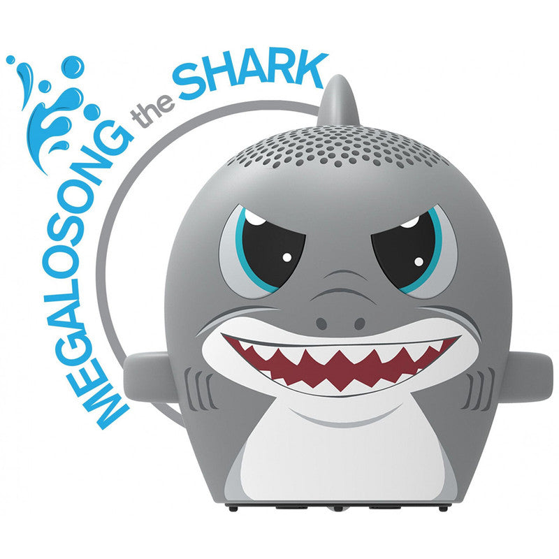 Megalosong The Shark grey portable waterproof Bluetooth speaker with blue eyes and red teeth