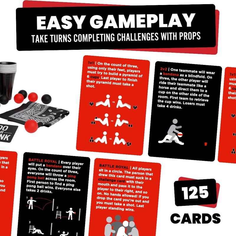 Close-up of challenge cards from Do or Drink game