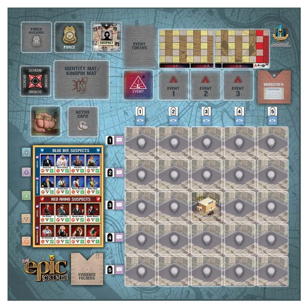 Gamelyn Tiny Epic Crimes game mat featuring city map design