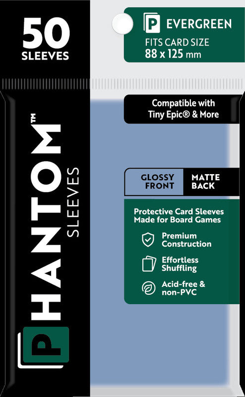 Phantom Sleeves - Gloss Front/Matte Back Evergreen Card Sleeves 50-Pieces 88 mm x 125 mm Size - Clear - Good Games
