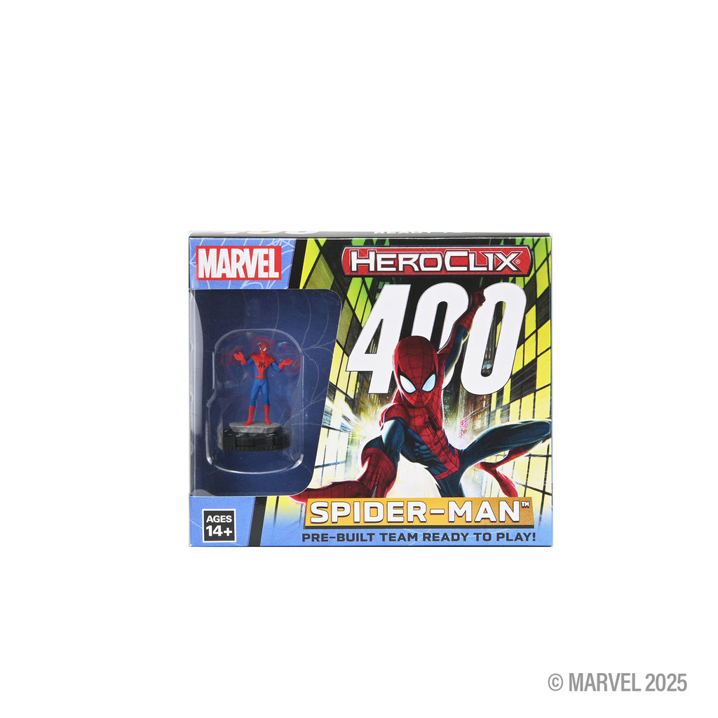 Marvel HeroClix Spider-Man collectible box displaying a figure and dynamic art