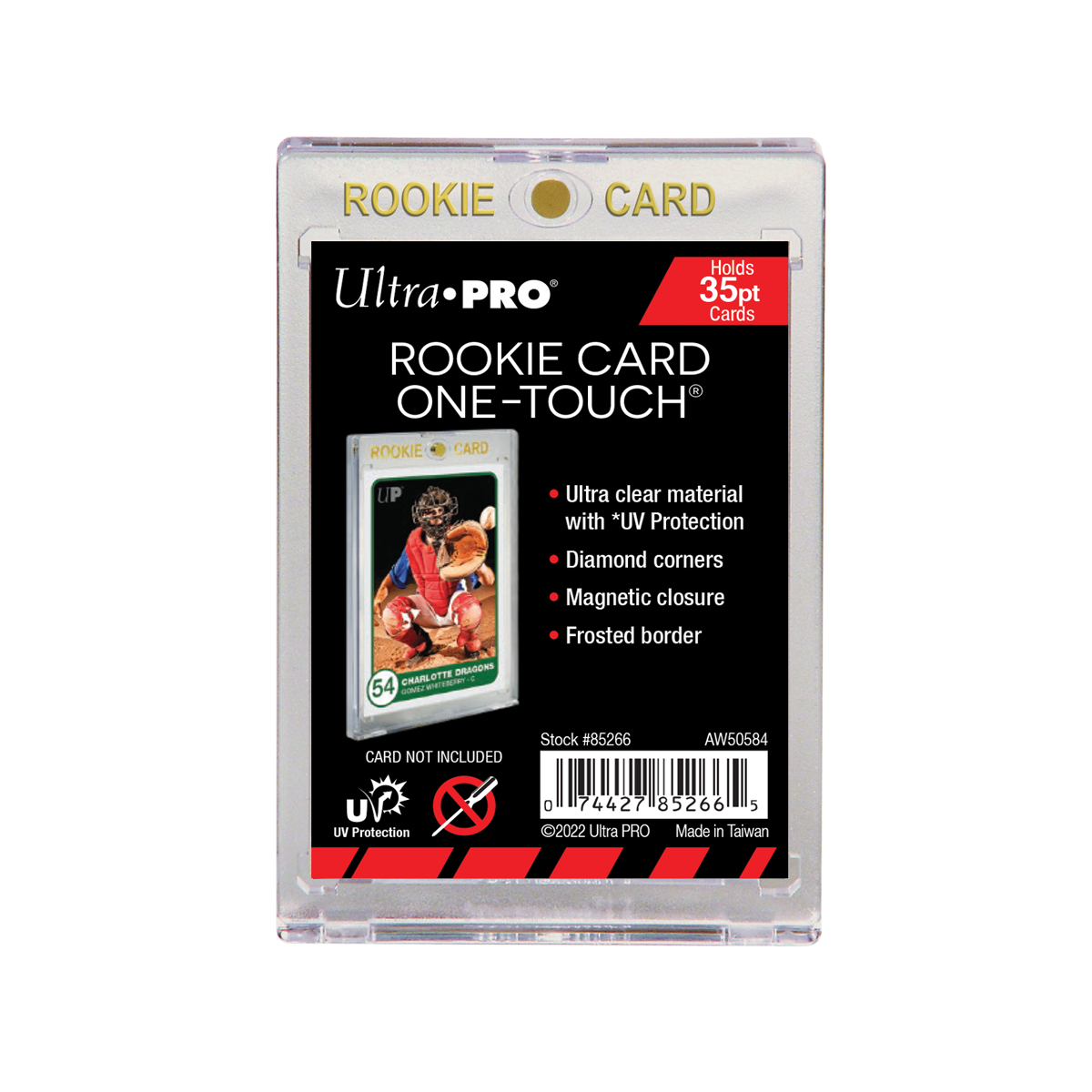Clear Ultra PRO Rookie Card One-Touch case for 35pt cards featuring UV protection A sample card is shown