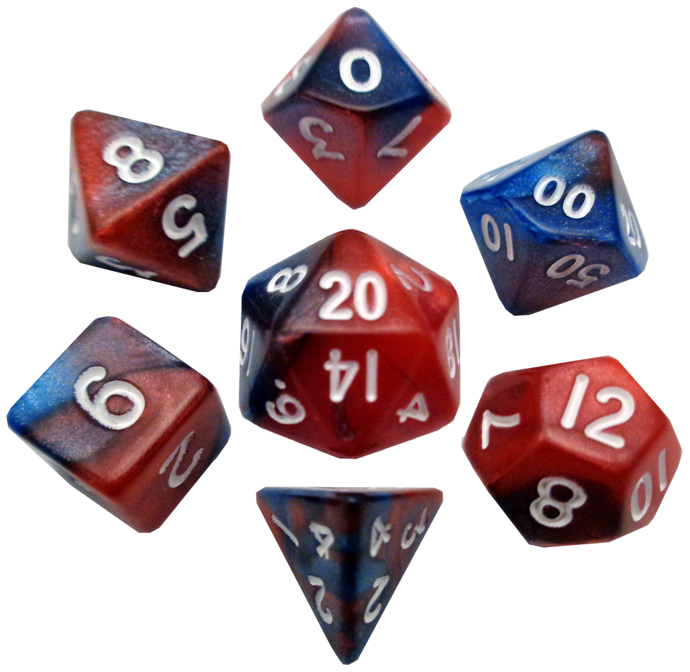 MDG - Mini Polyhedral Dice Set White Numbers - Red/Blue