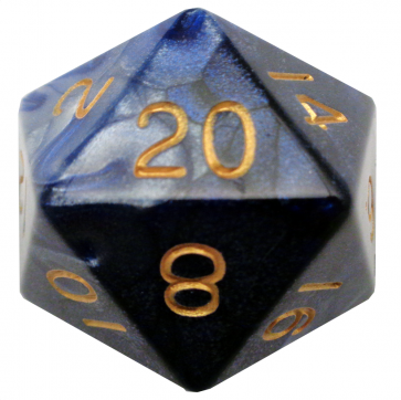 Metallic Dice Games 35mm Acrylic d20 Dice: Blue/White w/ Gold Numbers - Good Games