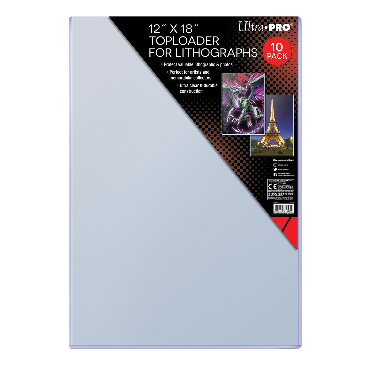 Ultra Pro 12x18 toploader 10-pack. A clear plastic sleeve for lithographs, with product branding on the right