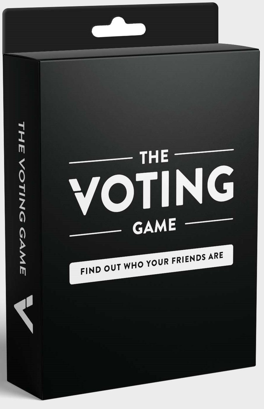 Black box for The Voting Game card game Find Out Who Your Friends Are in white lettering