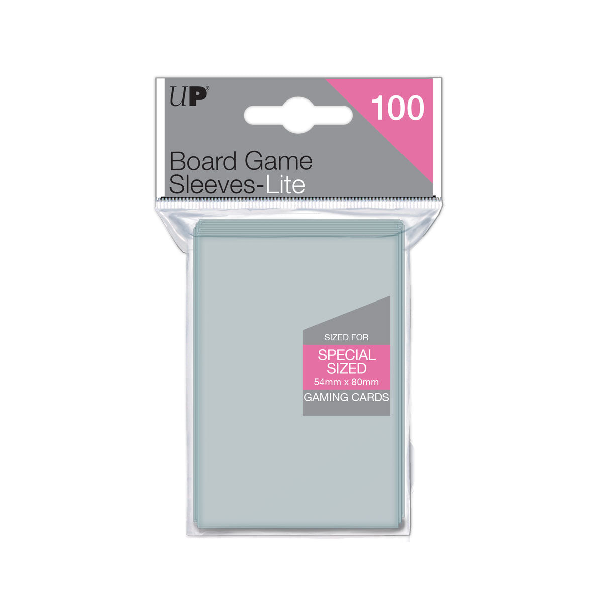 A pack of 100 UP Board Game Sleeves-Lite, designed for 54x80mm gaming cards