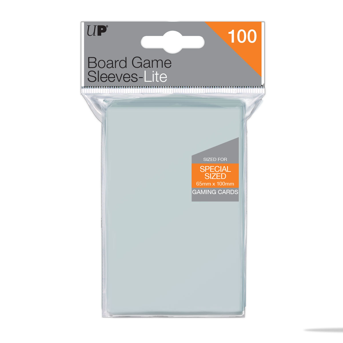 Pack of 100 clear UP Board Game Sleeves-Lite, for 65x100mm special sized gaming cards