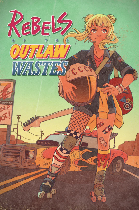 Rebels of the Outlaw Wastes Roleplaying Game retail pack front view view with vibrant post-apocalyptic cover art