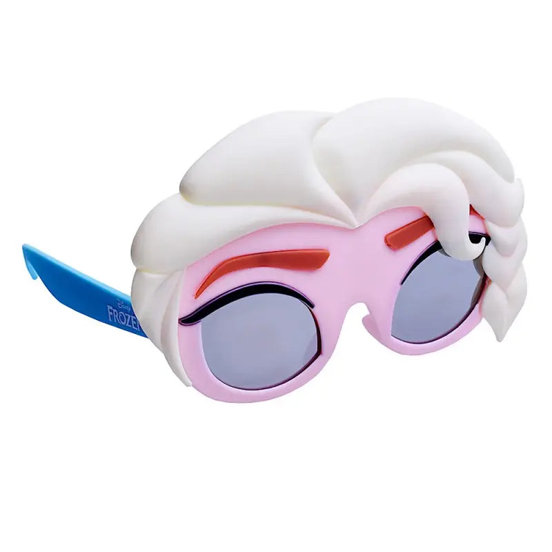 Disney Frozen Elsa sunglasses with white hair detail and pink frames for kids