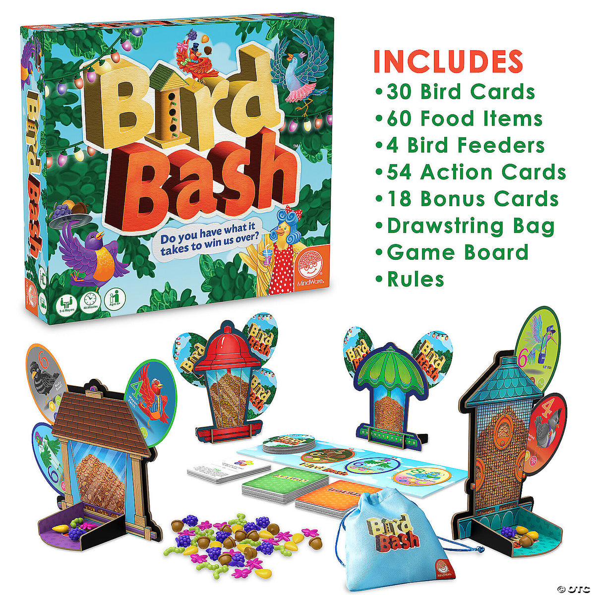 Bird Bash game board and components set up display