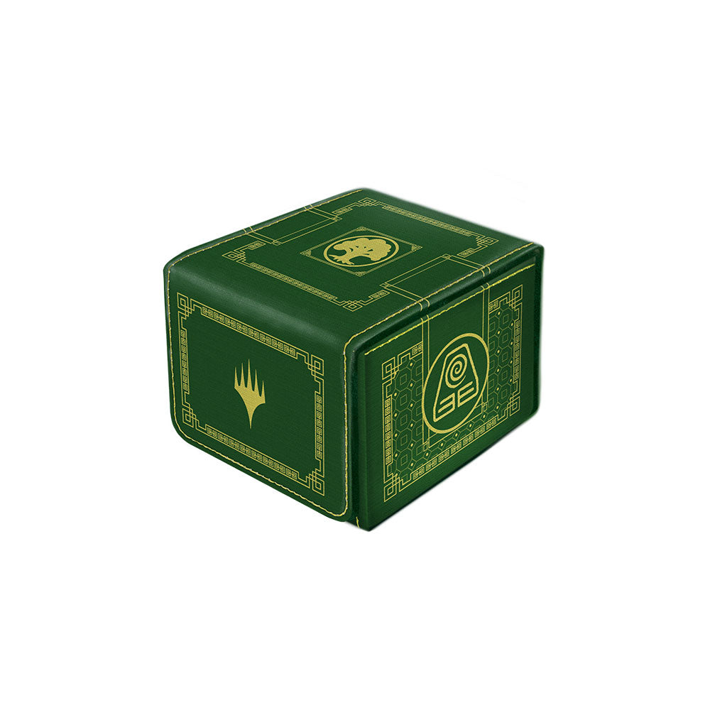 Dark green leatherette deck box with gold embossing, featuring the MTG logo and Avatar Earth Bending symbol