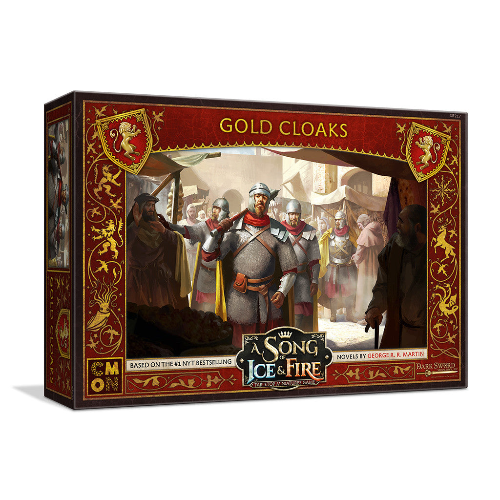 Gold Cloaks unit from A Song of Ice and Fire: Tabletop Miniatures Game, featuring armored soldiers with spears and shields