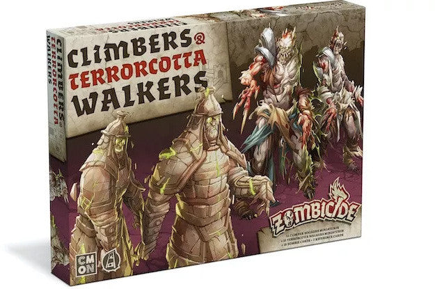 Zombicide White Death Climbers Terrorcotta Walkers box set showing miniatures and cards
