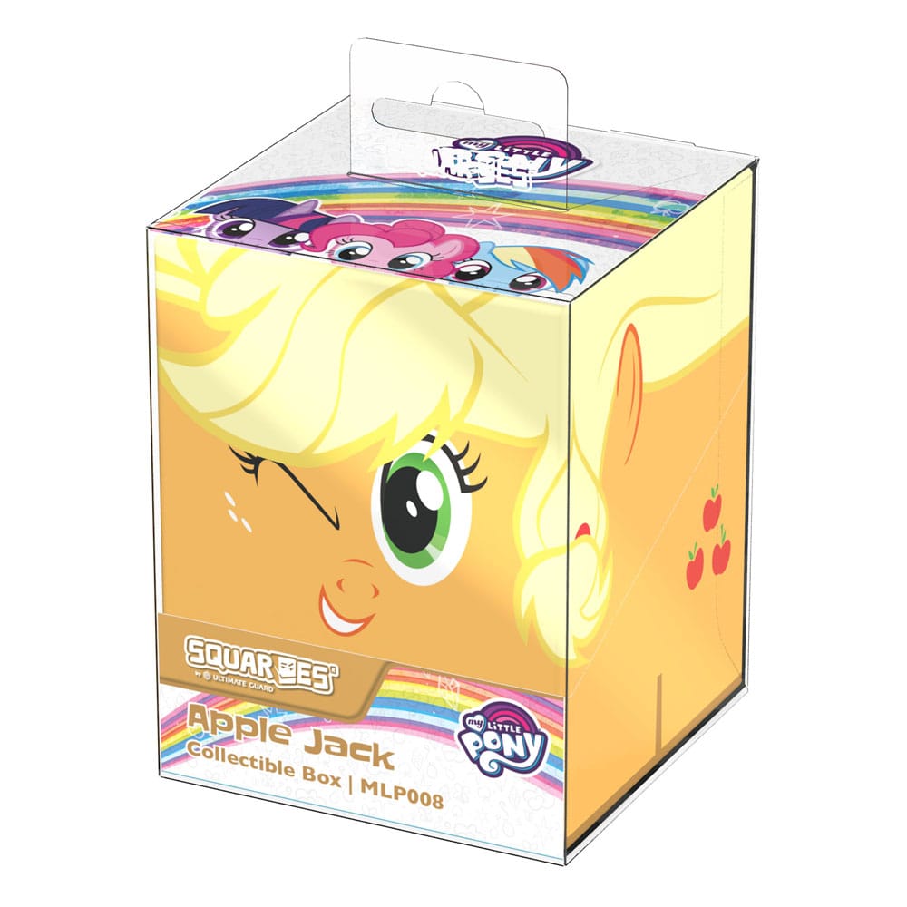 An Ultimate Guard Squaroes My Little Pony collectible box showing Apple Jack&#39;s winking face on the front and other ponies on the top