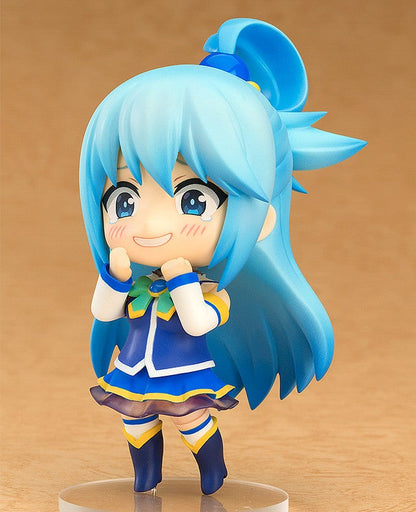 Good Smile Company Nendoroid Aqua figure from KonoSuba crying in blue dress and cloak