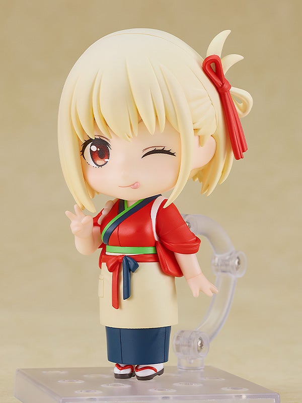 Back view of Chisato showing detailed café uniform