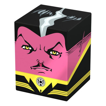 Sinestro's pink and black face and Yellow Lantern symbol printed on a square storage box