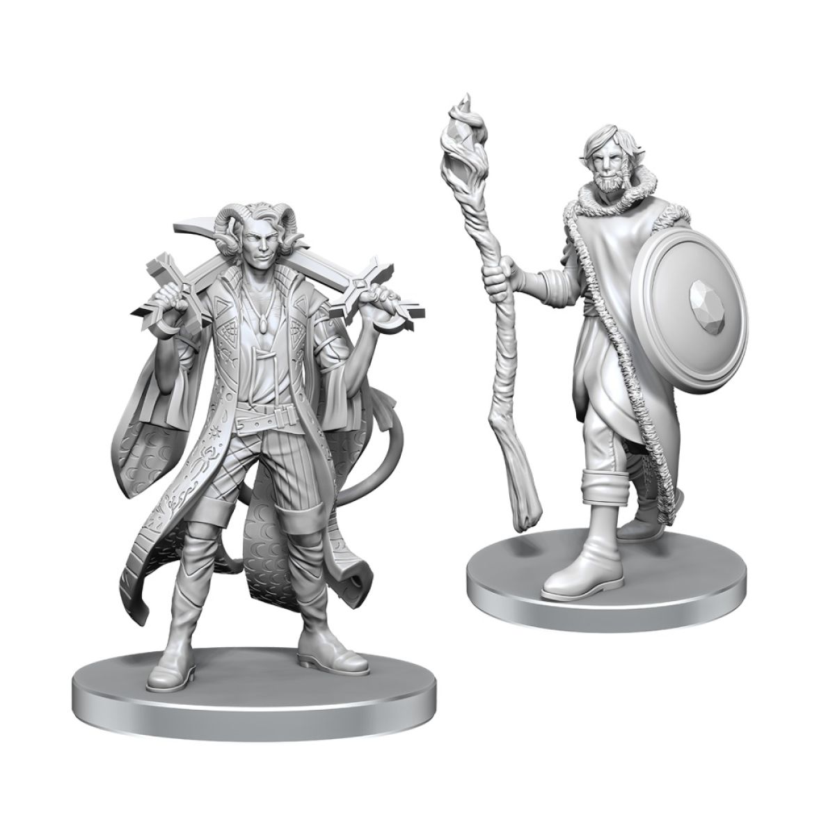 Critical Role Unpainted Miniatures: Mollymauk Tealeaf &amp; Caduceus Clay (Preorder)