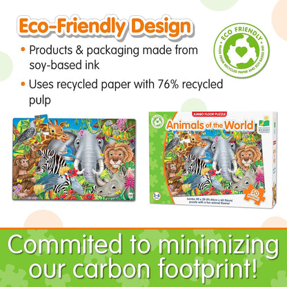 Eco-friendly "Animals of the World" jumbo floor puzzle, packaged using recycled paper and soy-based ink
