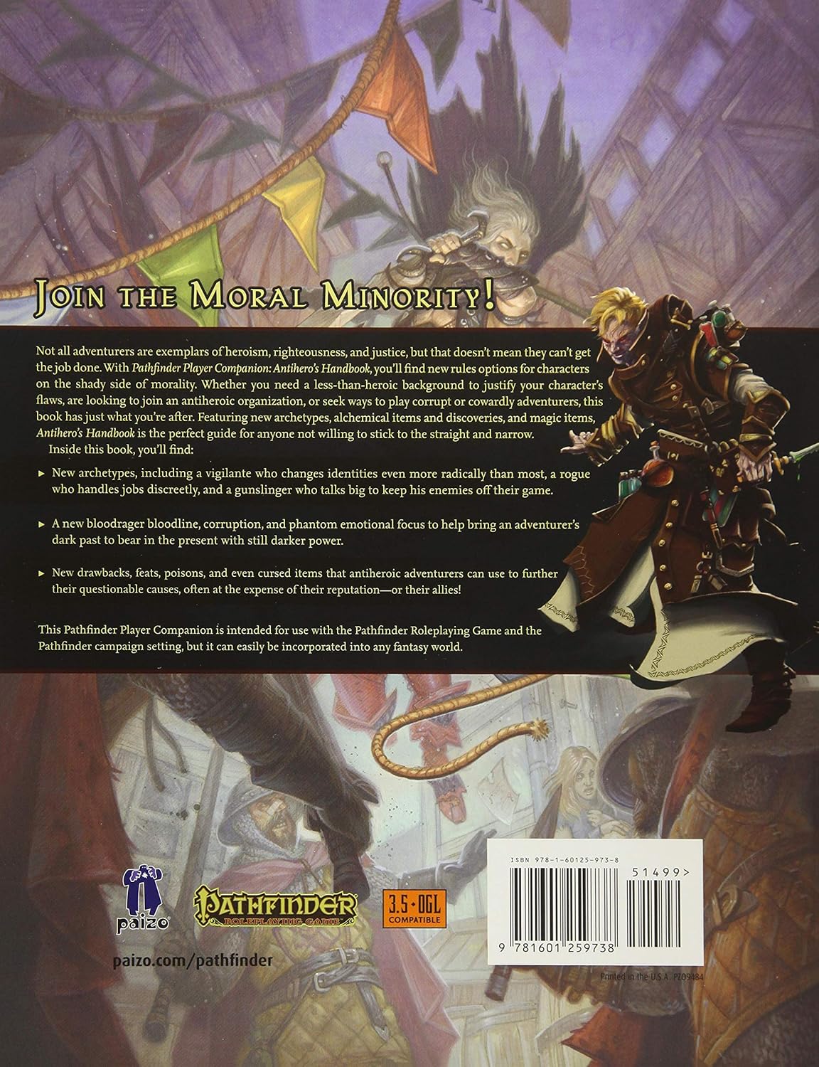 Back cover features armored antihero with a sword -  other dark fantasy figures -  and descriptive text