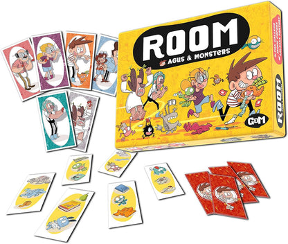 Agus Monsters Room board game with colorful cards and components spread out