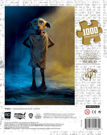 Dobby, the house-elf from Harry Potter, stands with wide eyes, wearing a simple tunic. Part of a 1000-piece puzzle