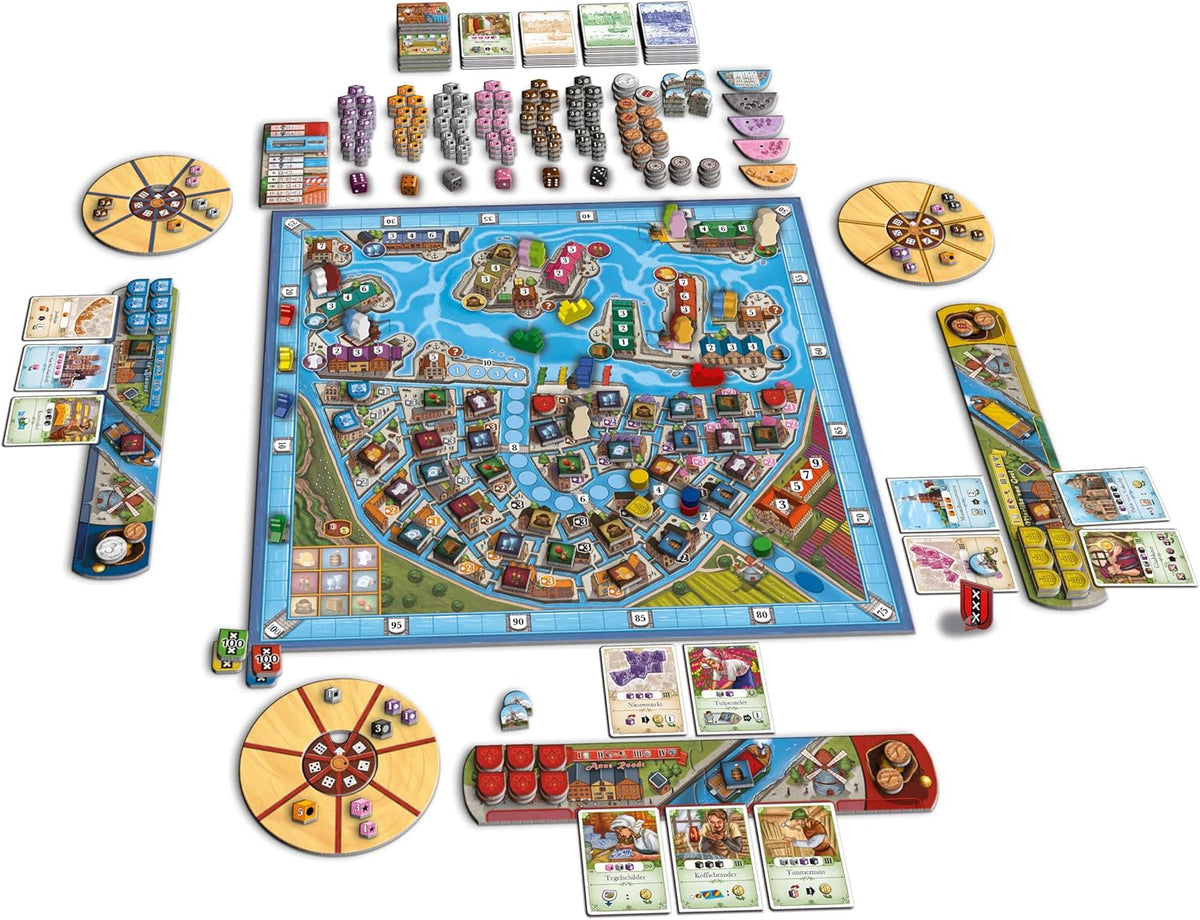 Detailed view of Amsterdam game board and pieces during play vibrant layout