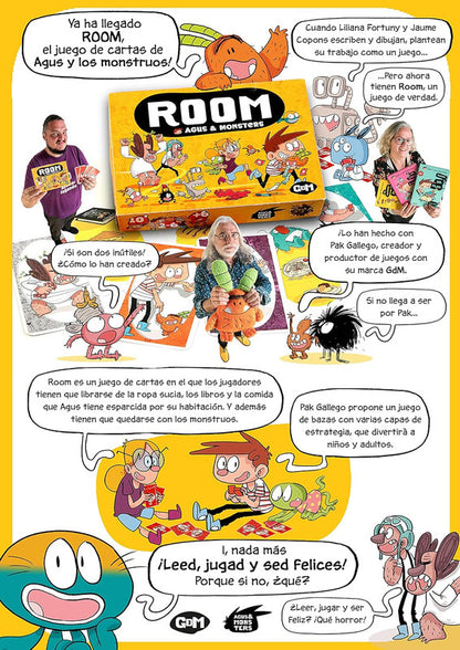 ROOM Agus Monsters card game box displayed with creators players and monster characters