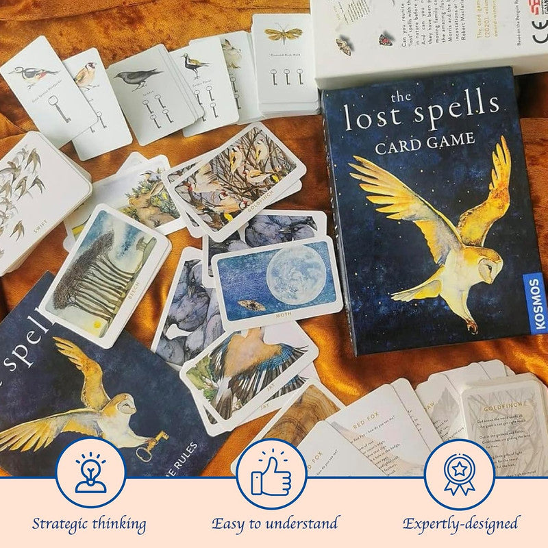 Side view of The Lost Spells Card Game box and contents highlighting storage tray