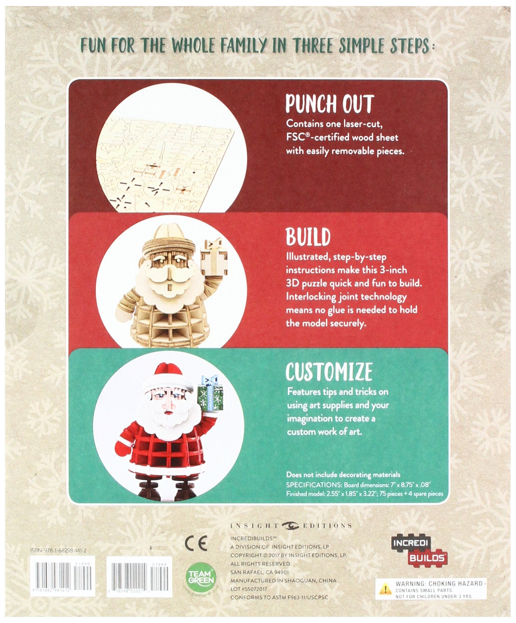 Holiday Santa Claus 3D wood model kit packaging view from back