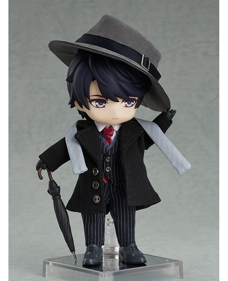 Nendoroid Victor with serious face holding a smartphone