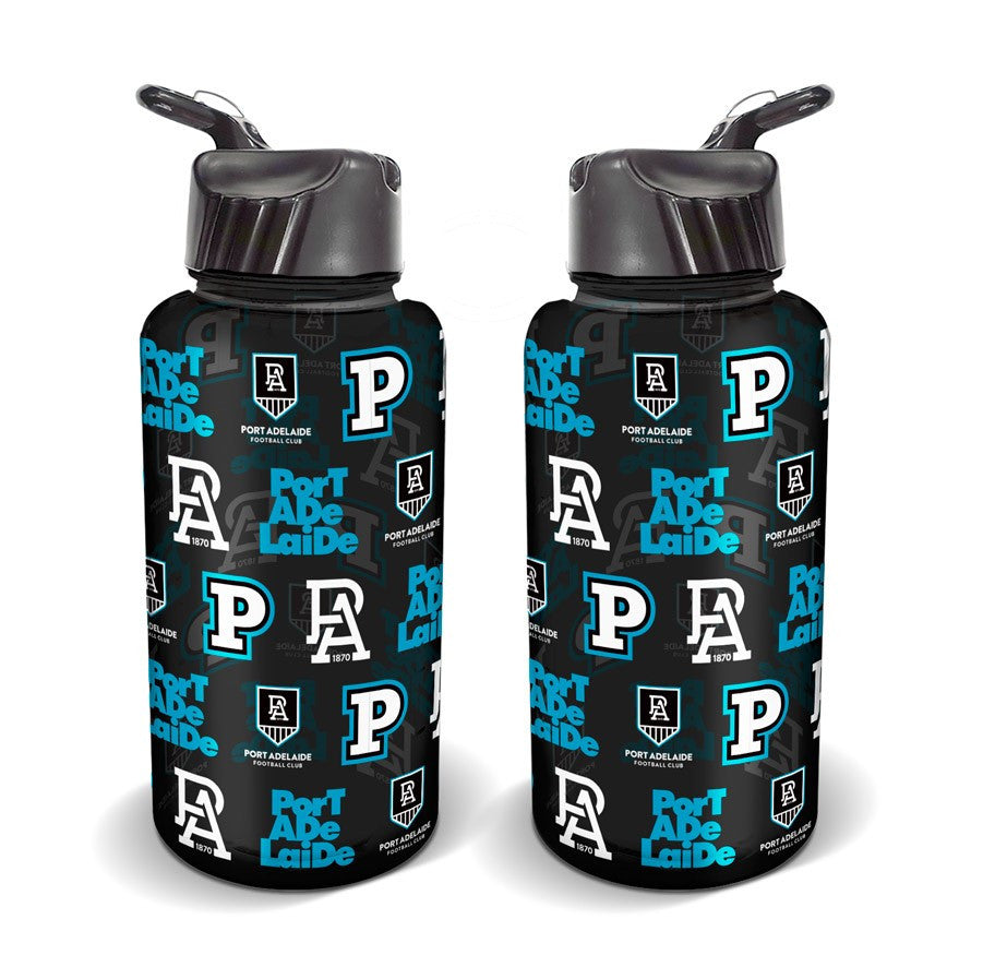 Front view of the Licensing Essentials AFL Port Adelaide Power Flip Drink Bottle showcasing the club logo and bottle design