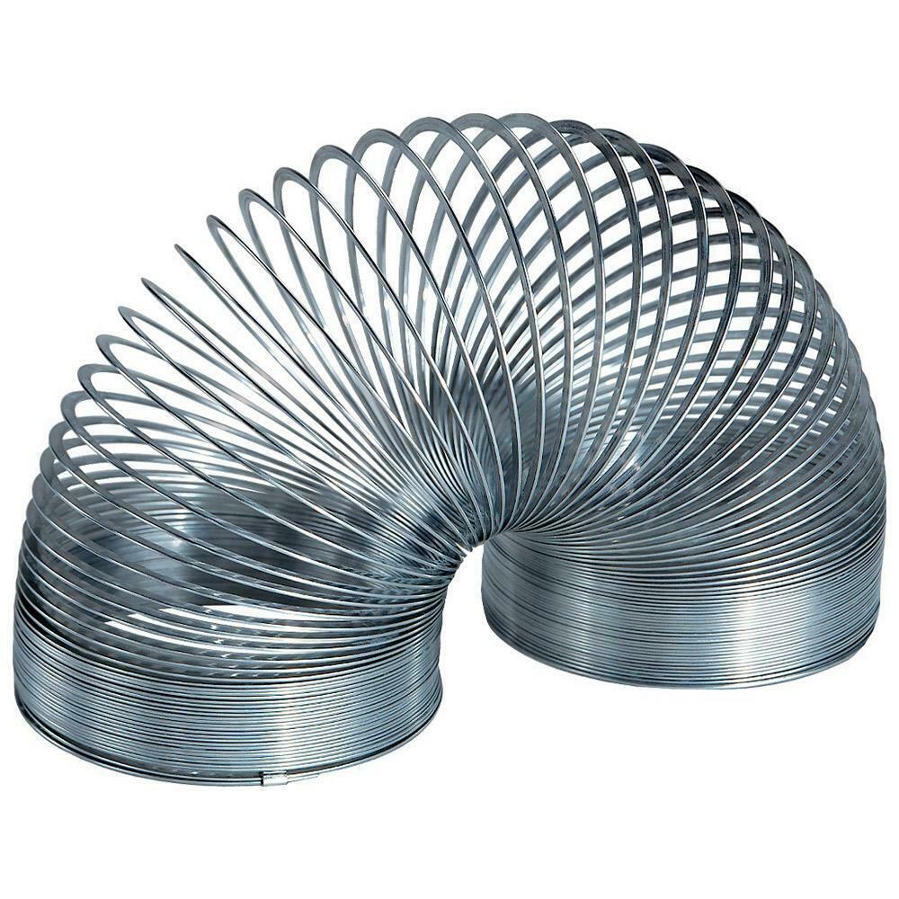Silver metal Slinky toy extended in an arched shape