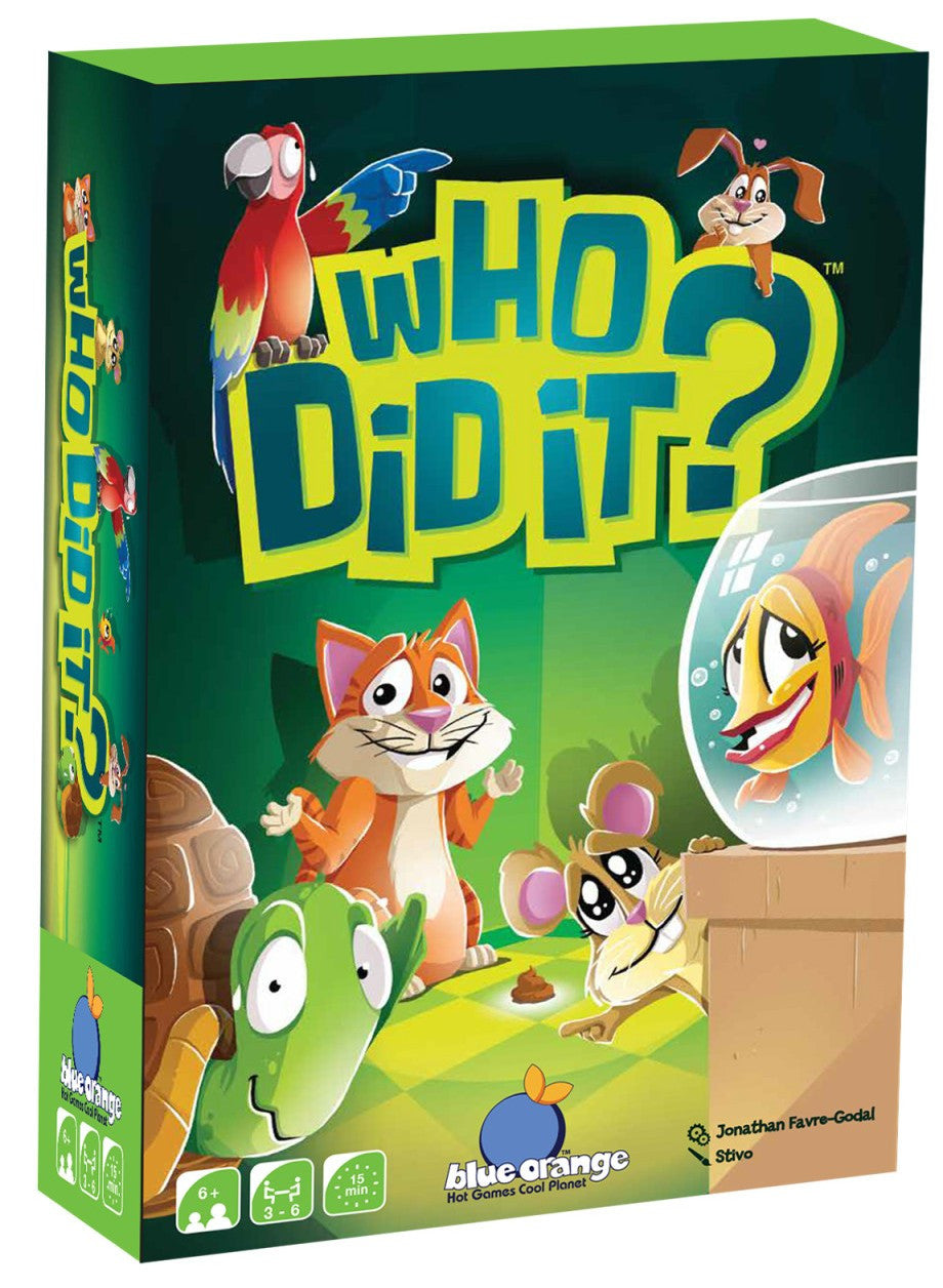 Who Did It? board game box art showing various cartoon animals