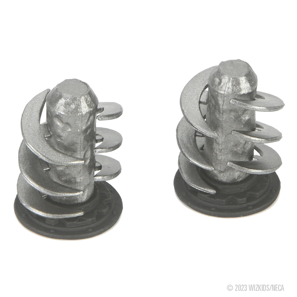 Two Grey spiral drywall anchors with black bases on a white background
