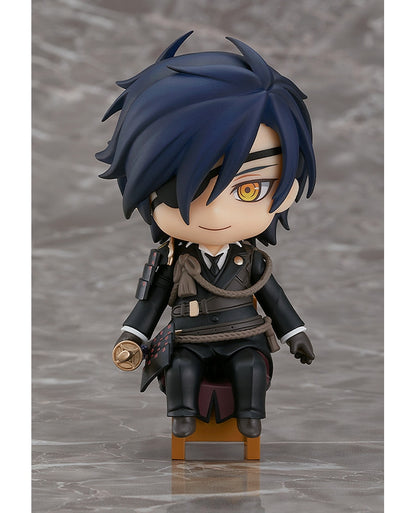 Back view of Shokudaikiri Mitsutada Nendoroid figure seated with detailed hair and outfit