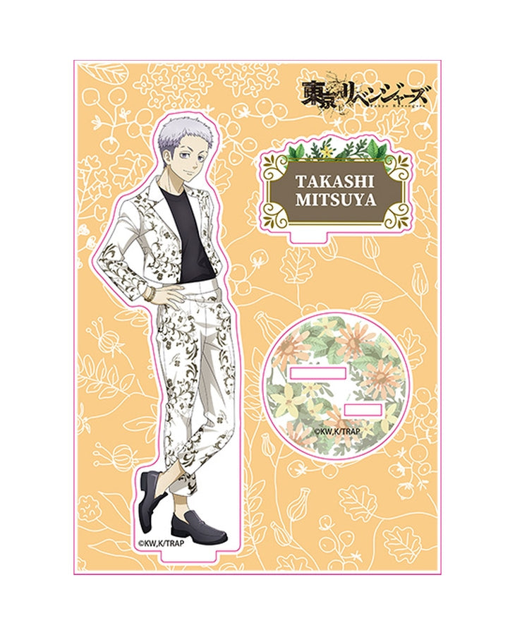 Tokyo Revengers Takashi Mitsuya acrylic standee with floral suit design and circular base
