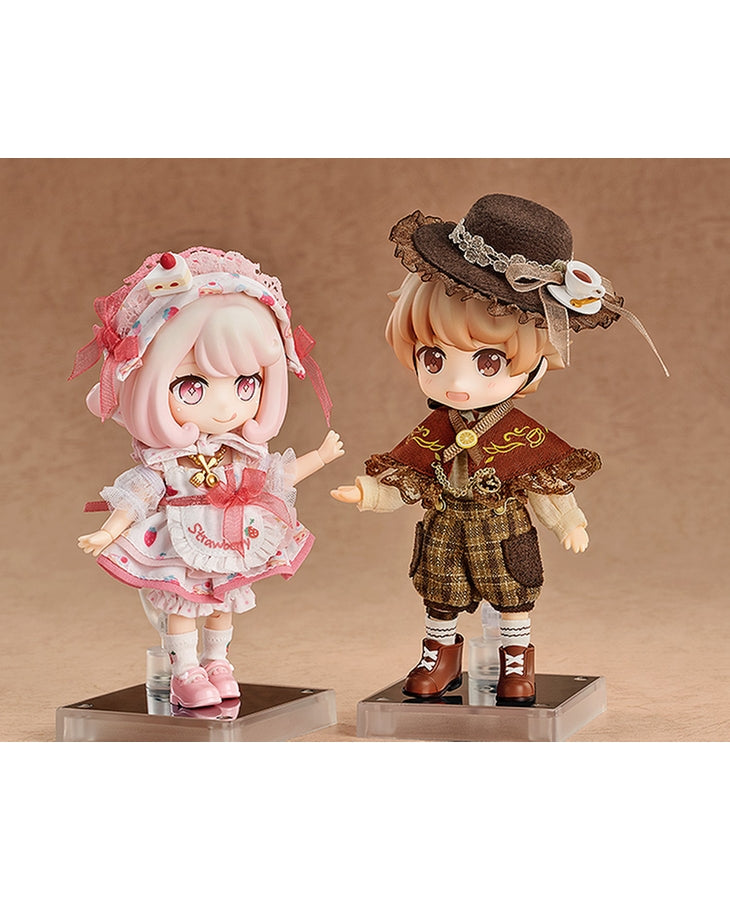 Close-up of Nendoroid Doll Tea Time Series Charlie highlighting facial details and upper outfit